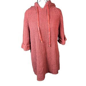 POL Chenille Hooded Half Sleeve Pullover Long Sweater Boho Casual Size S Coral